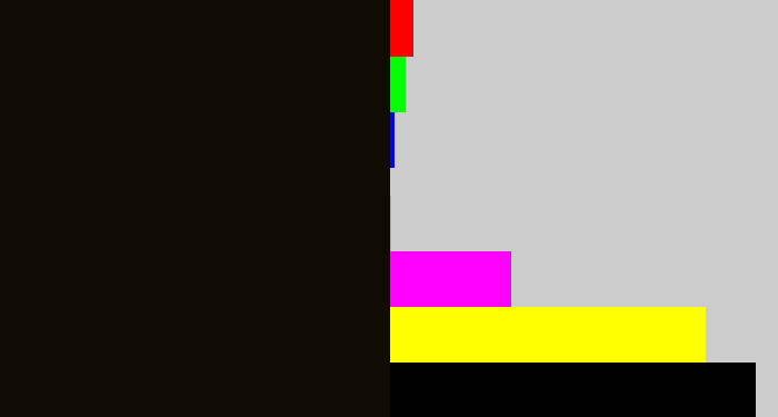 Hex color #100b03 - almost black
