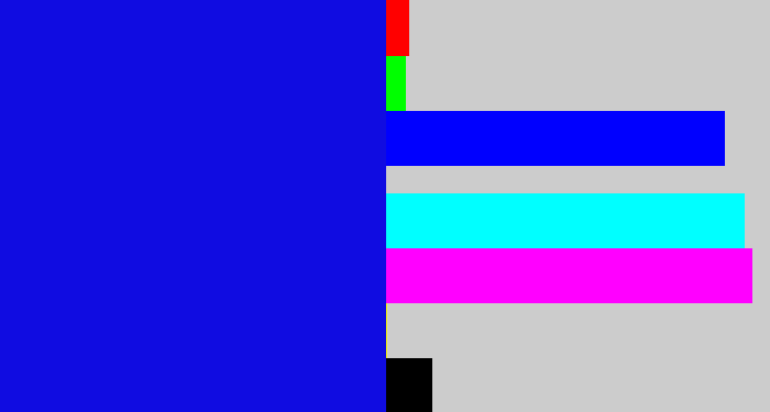 Hex color #100ce1 - ultramarine blue