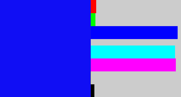 Hex color #100ef4 - strong blue
