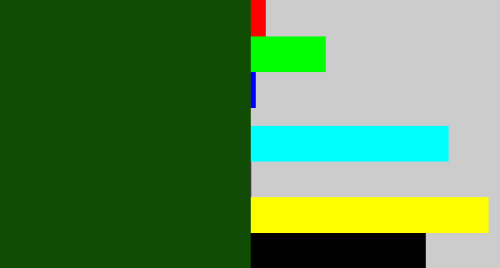 Hex color #104c04 - forrest green