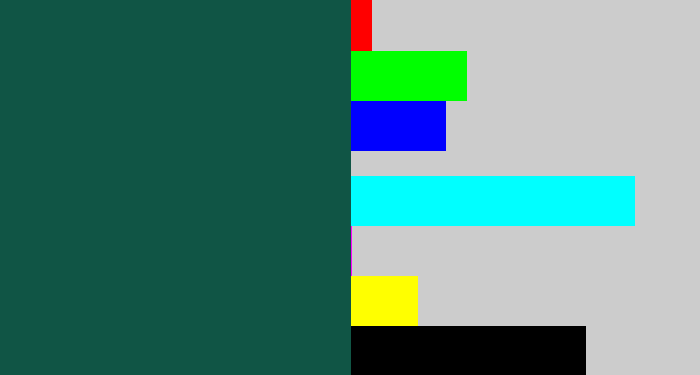 Hex color #105545 - dark blue green
