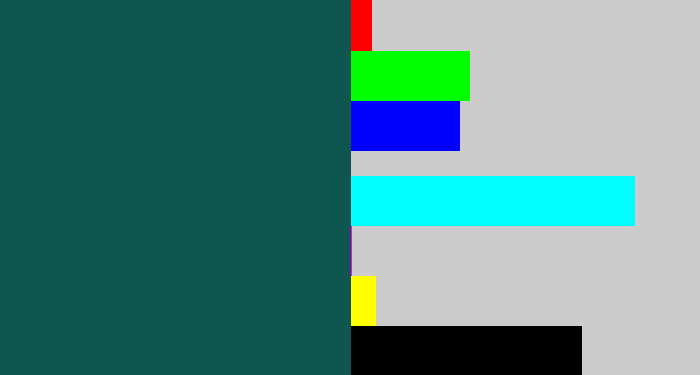 Hex color #105650 - dark turquoise