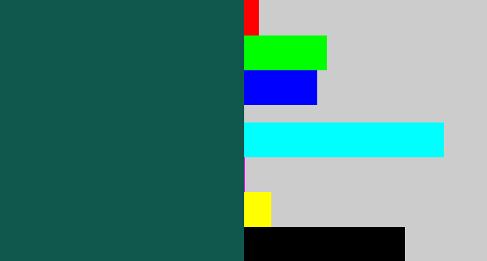 Hex color #10574d - dark blue green