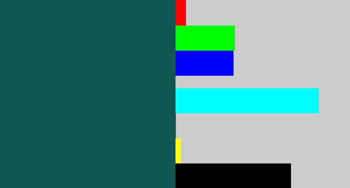 Hex color #105754 - dark turquoise