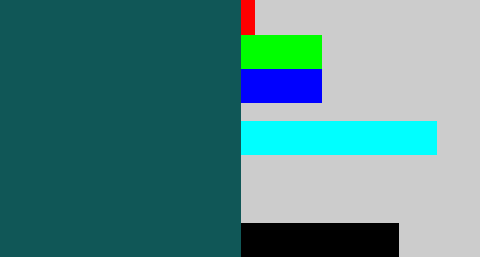 Hex color #105757 - dark turquoise