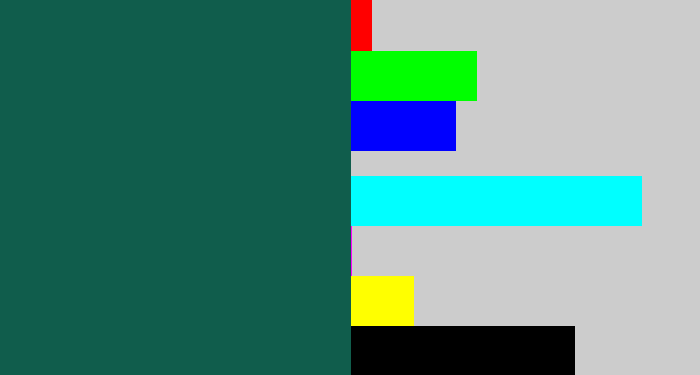 Hex color #105d4c - dark turquoise