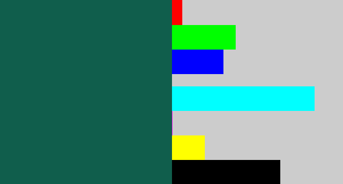 Hex color #105e4c - dark turquoise