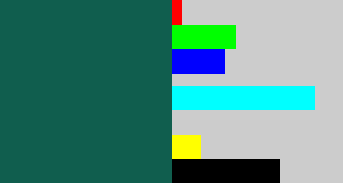 Hex color #105e4e - dark turquoise
