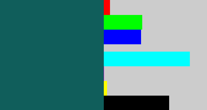 Hex color #105e5b - dark turquoise