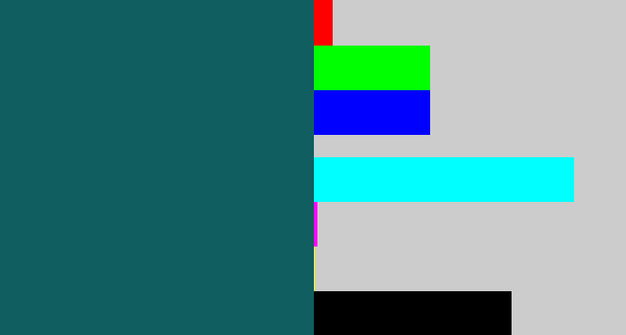 Hex color #105e5f - dark turquoise