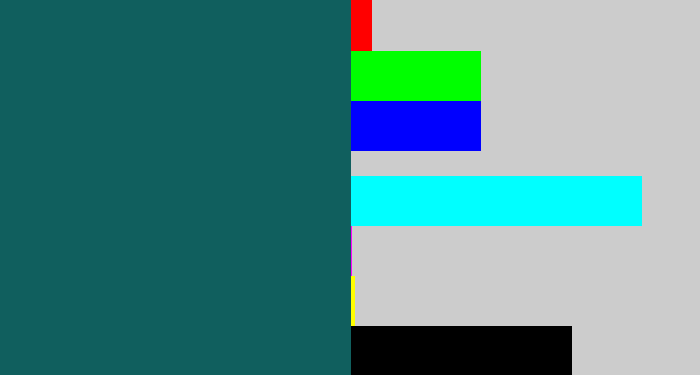 Hex color #105f5e - dark turquoise