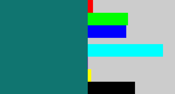 Hex color #107570 - blue green