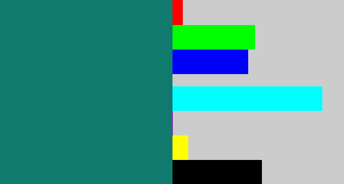 Hex color #107a6f - blue green