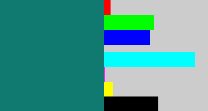 Hex color #107a70 - blue green