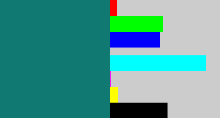 Hex color #107a72 - blue green