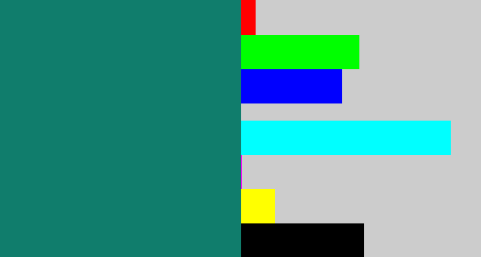 Hex color #107d6c - blue green