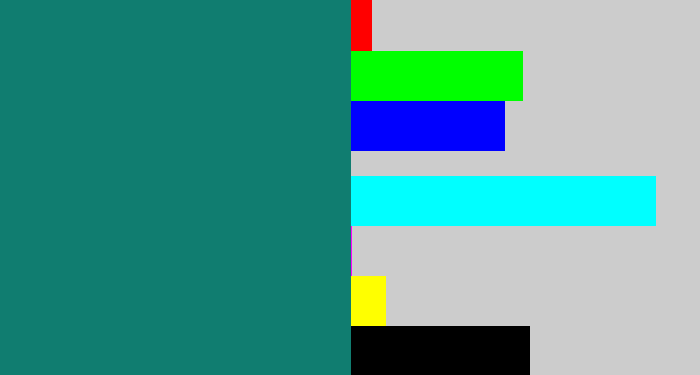Hex color #107d70 - blue green
