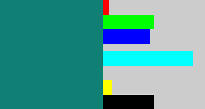 Hex color #108075 - blue green