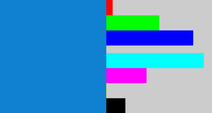 Hex color #1080d0 - water blue