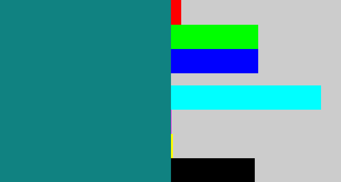 Hex color #108281 - greenish blue