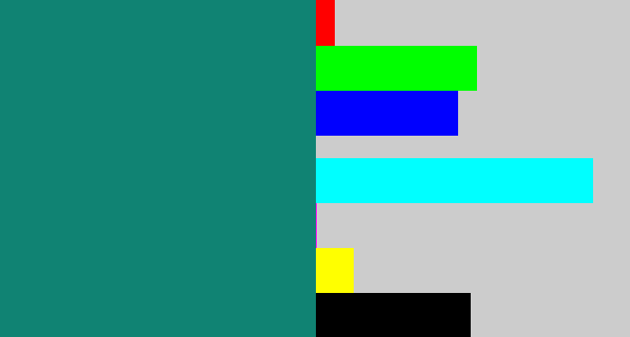 Hex color #108373 - blue green