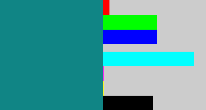 Hex color #108585 - greenish blue