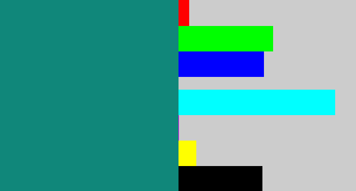 Hex color #10877a - greenish blue
