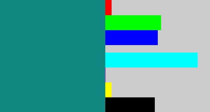 Hex color #10877f - greenish blue