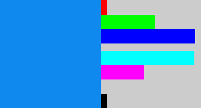 Hex color #1089ef - azure