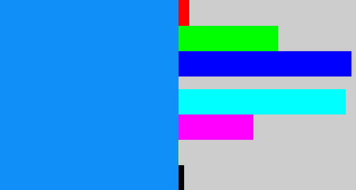 Hex color #108ff8 - azure