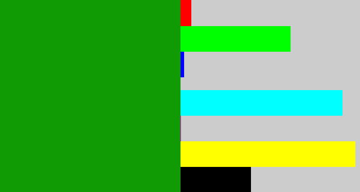 Hex color #109b04 - true green