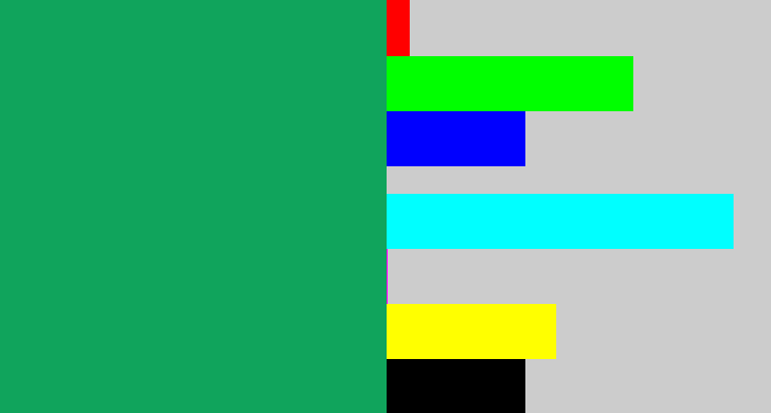 Hex color #10a45c - bluish green
