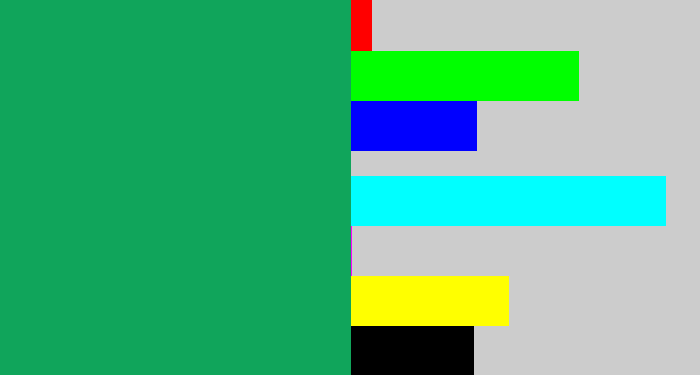 Hex color #10a55b - emerald