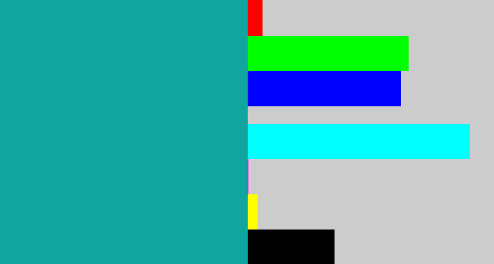 Hex color #10a59f - blue/green