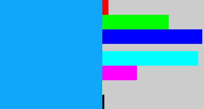 Hex color #10a6fa - azure
