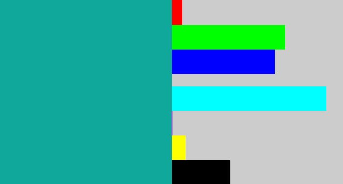 Hex color #10a89a - blue/green