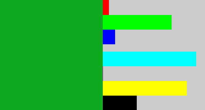 Hex color #10aa1e - green