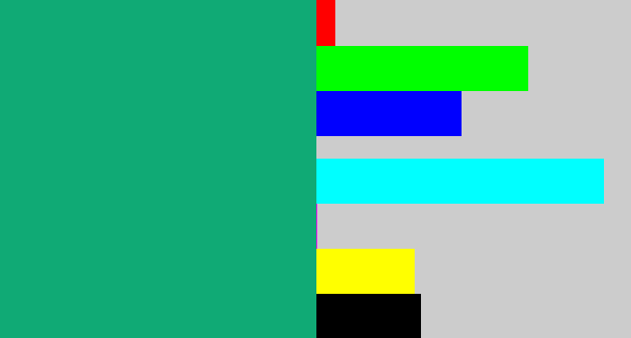 Hex color #10aa75 - bluish green