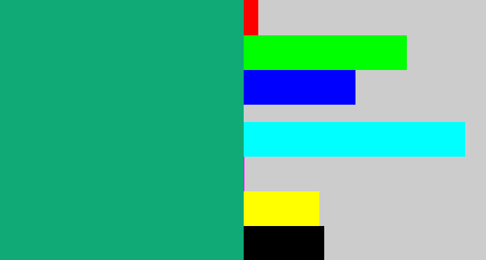 Hex color #10aa76 - bluish green