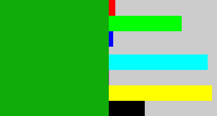 Hex color #10ac09 - green