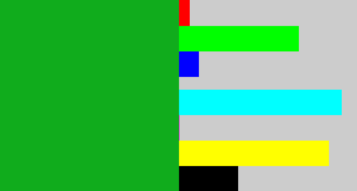 Hex color #10ac1c - green