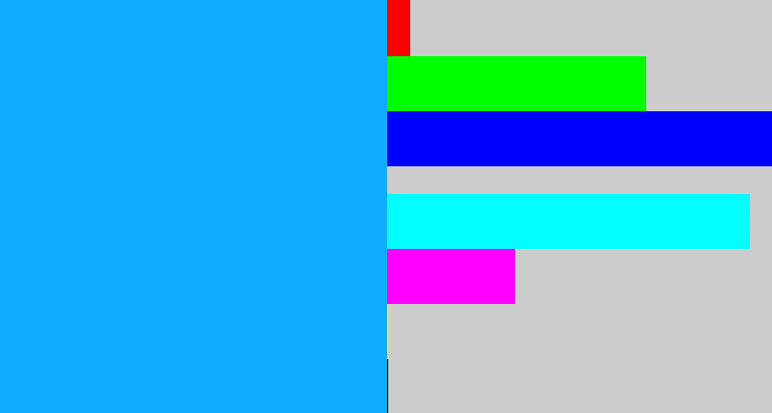 Hex color #10acff - azure