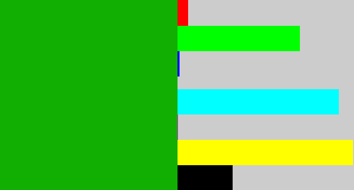 Hex color #10af02 - green