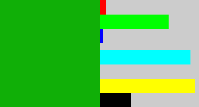 Hex color #10af07 - green
