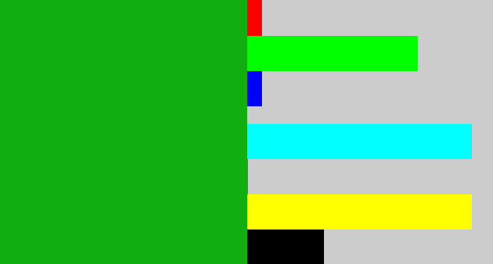 Hex color #10af0f - green