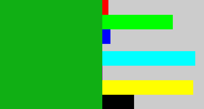 Hex color #10af14 - green