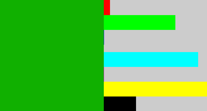 Hex color #10b000 - green
