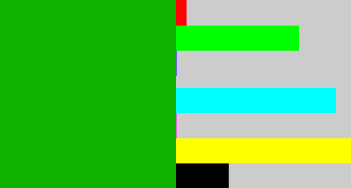 Hex color #10b200 - green