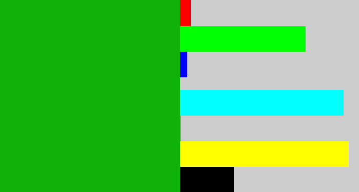 Hex color #10b20a - green