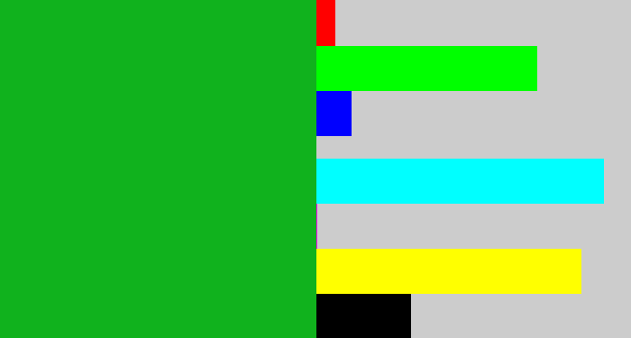 Hex color #10b21d - green